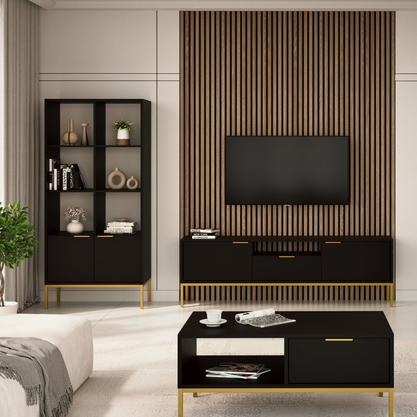 Estante "AUSTIN" - 40×80×171,3 cm - Preto e Dourado - Design Moderno