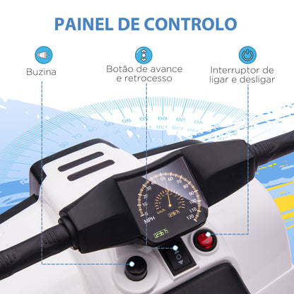 HOMCOM Quadriciclo Elétrico para Crianças a cima de 18 Meses Quadriciclo Infantil a Bateria 6V Faróis Buzina Velocidade -3km/h Avanço e Recuo 65x40x43 cm Branco