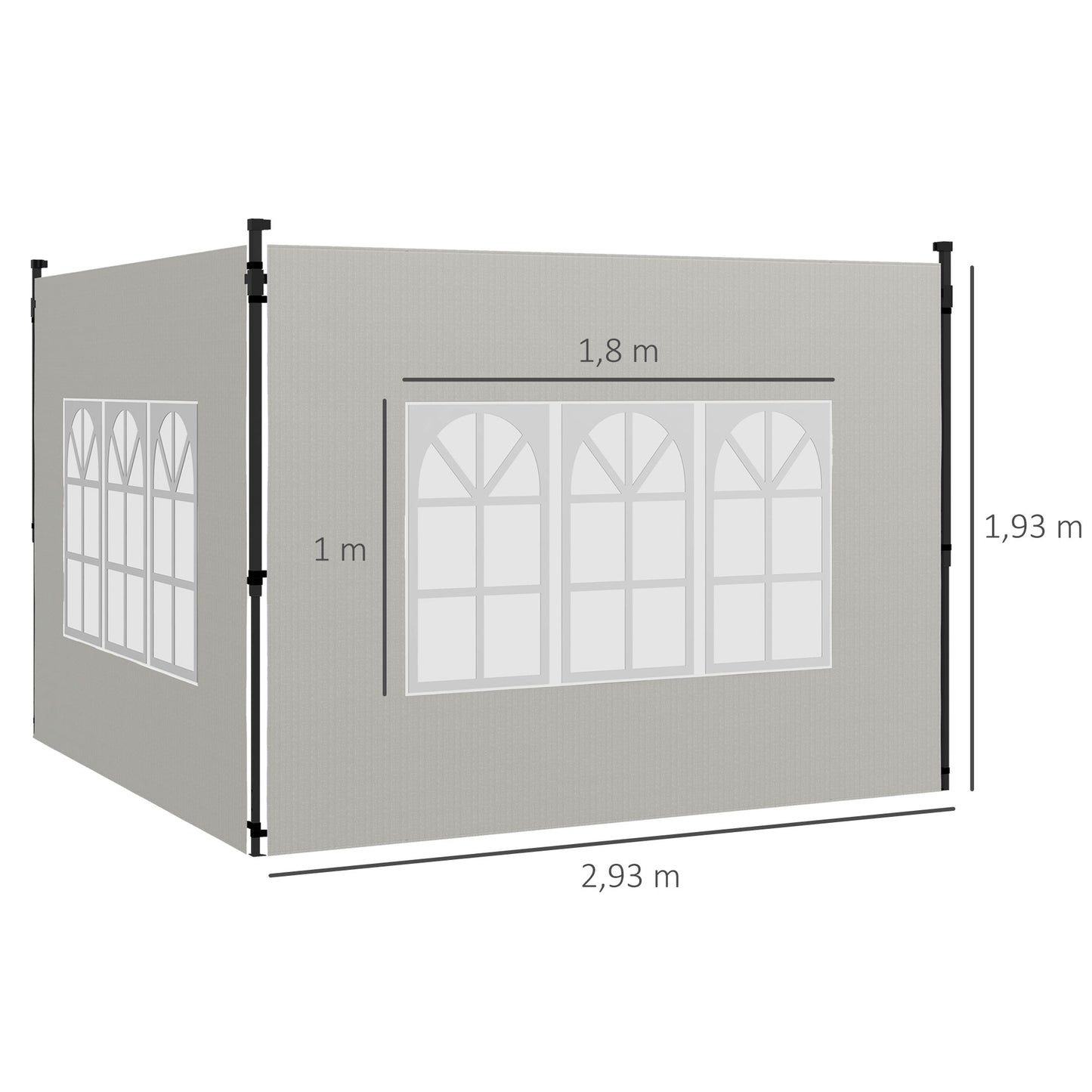 Outsunny Conjunto de 2 Paredes Laterais para Tendas de 3x3m e 3x6m Paredes Laterais para Tendas com Janelas Transparentes 293x193cm Branco