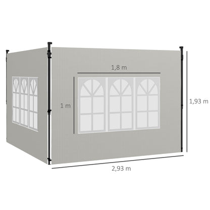 Outsunny Conjunto de 2 Paredes Laterais para Tendas de 3x3m e 3x6m Paredes Laterais para Tendas com Janelas Transparentes 293x193cm Branco