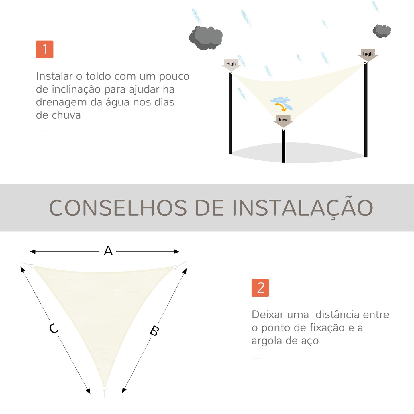 Outsunny Vela de Sombra Triangular 5x5x5 m Toldo Vela de HDPE com Proteção UV Aneis em Forma de D e Cordas para Jardim Pátio Piscina Creme