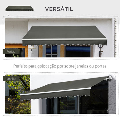 Outsunny Toldo Manual Retrátil 350x250 cm Toldo para Varanda com Manivela de Metal Impermeável e Anti-UV Toldo Enrolável de Exterior para Jardim Terraço Janelas Cinza