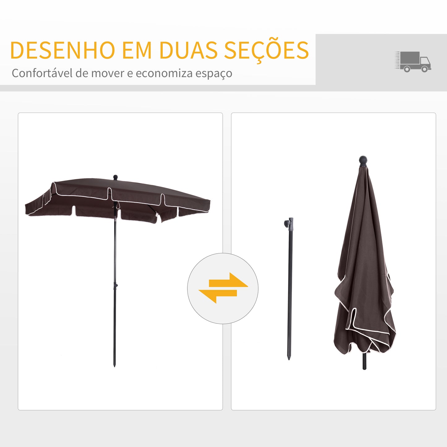 Outsunny Chapéu de Sol Retangular de Jardim 198x130x240cm Chapéu de Sol de Alumínio com Função de Inclinação para Terraço Pátio Exterior Marrom