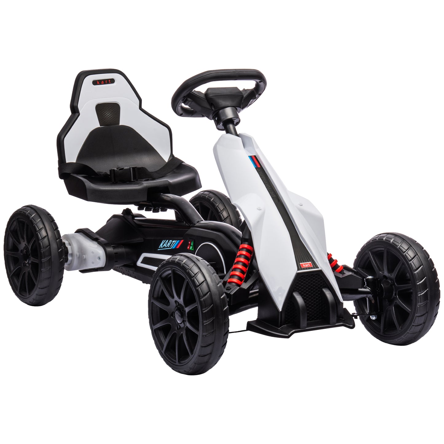 HOMCOM Go Kart Carro Elétrico para Crianças de 3 a 8 Anos Kart a Bateria 12V Velocidade Ajustável 3-5 km/h e Cinto de Segurança Carga 30 kg para Exterior 100x58x58,5 cm Branco