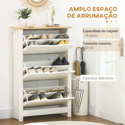 Sapateira Branca Estreita Armário Sapateiro Alto com 3 Gavetas Basculantes para 12 Pares de Sapatos e Prateleiras Ajustáveis para Corredor Entrada 72x26x112 cm