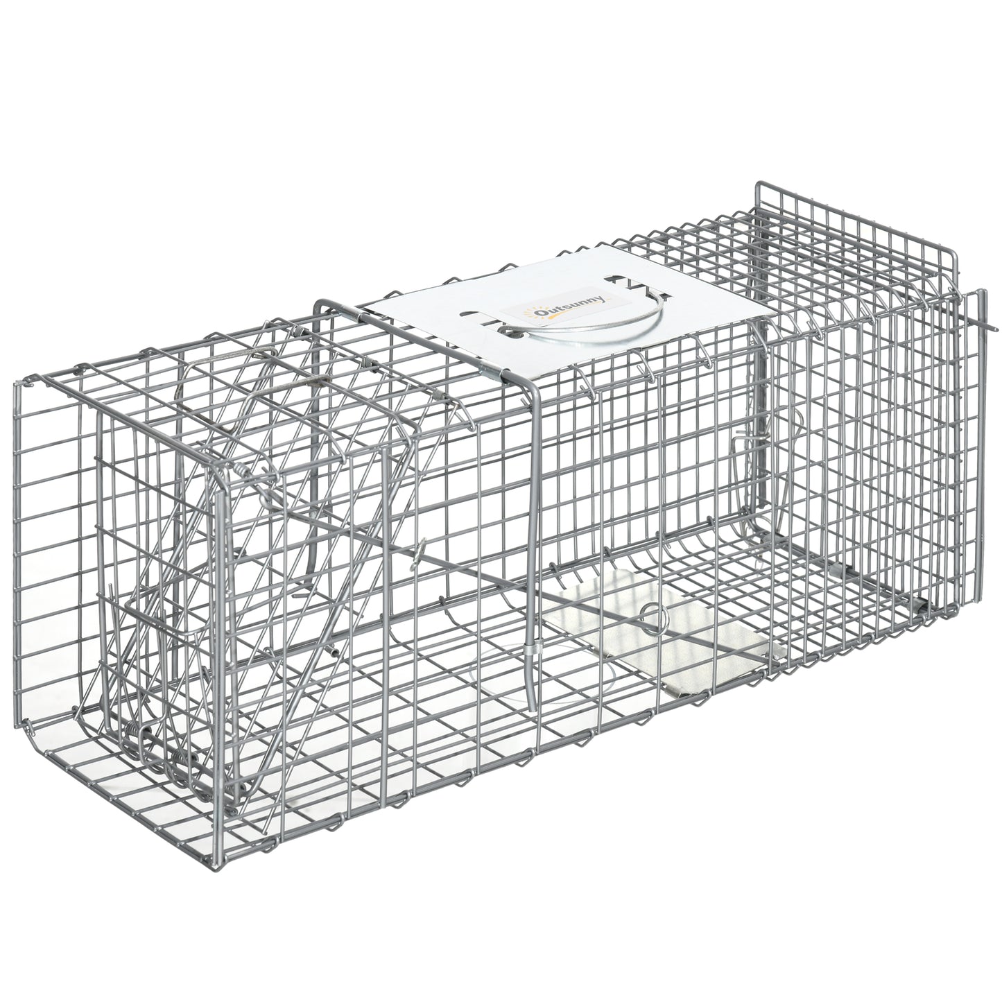 Outsunny Armadilha para Animais Vivos Dobrável 66x24x30,5 cm Gaiola de Captura com Porta e Alça para Coelhos Roedores Prata