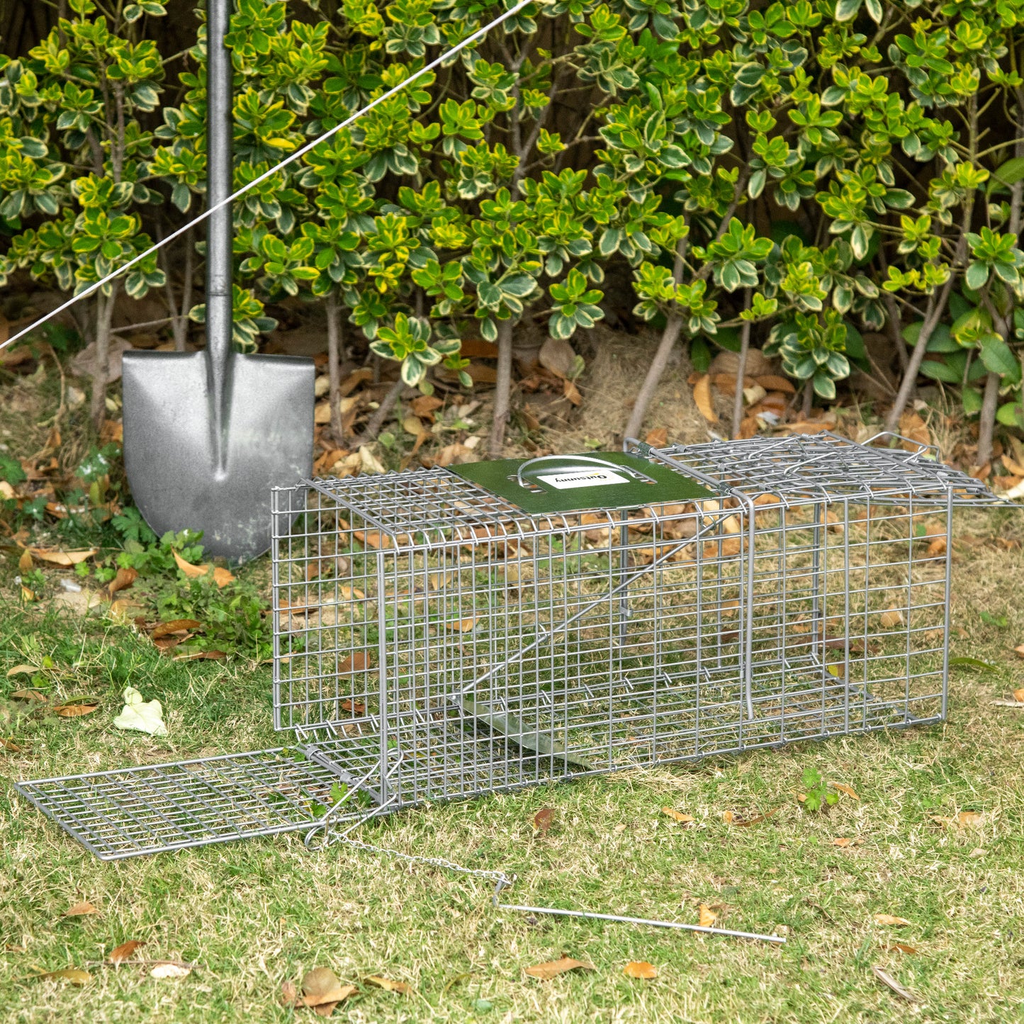 Outsunny Armadilha para Animais Vivos Dobrável 66x24x30,5 cm Gaiola de Captura com Porta e Alça para Coelhos Roedores Prata