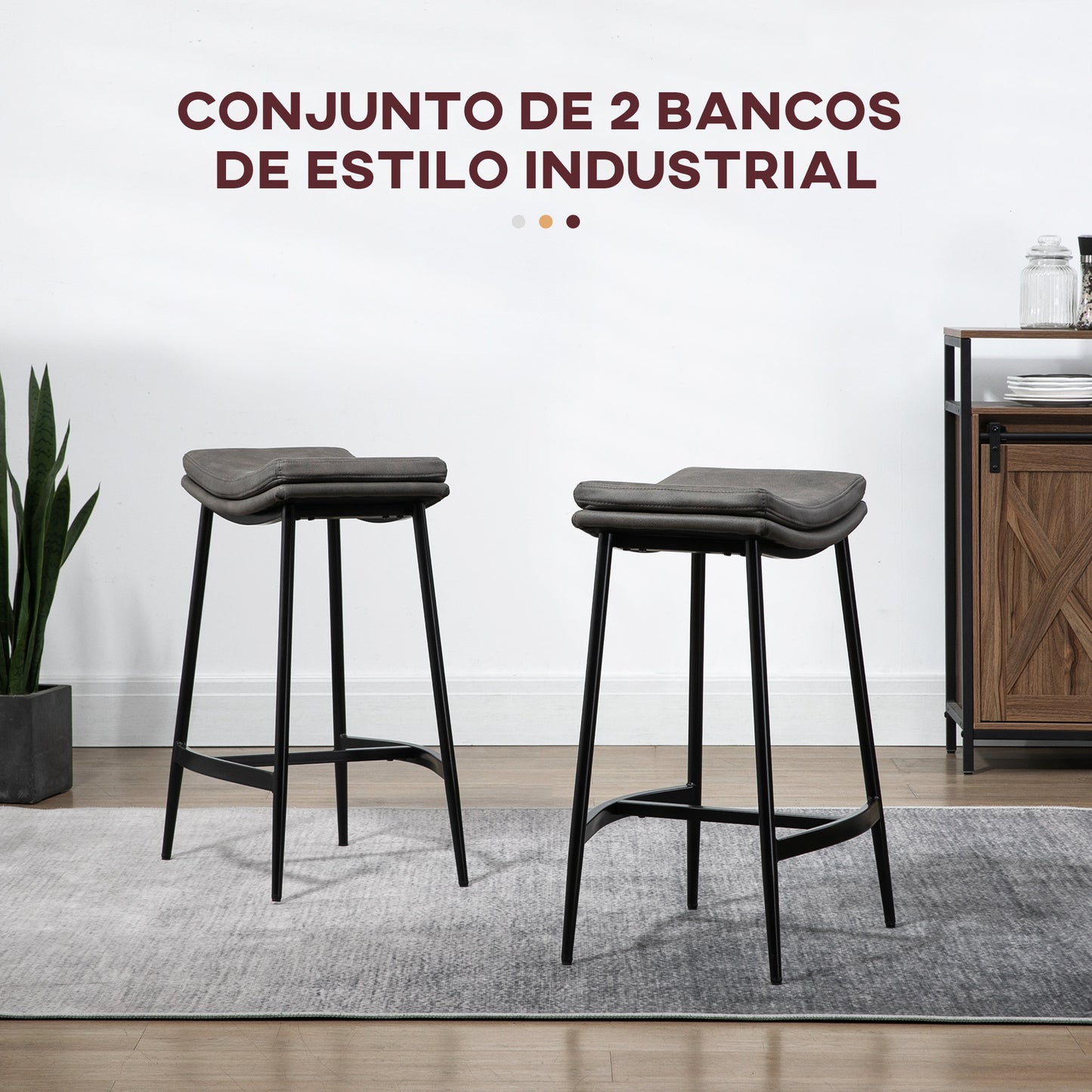 Conjunto de 2 Bancos Altos de Cozinha Bancos de Bar com Estrutura de Aço Estilo Industrial Carga 120 kg para Sala de Jantar 48,5x38,5x68,5 cm Cinza