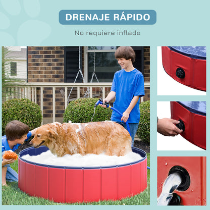 PawHut Piscina Dobrável para Cães Gatos Banheira Portátil para Animais de Estimação PVC Antideslizante Múltiplo Uso para Interior e Exterior Ø120x30 cm Vermelho