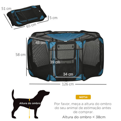 PawHut Parque para Cães de 8 Painéis Parque para Animais de Estimação com Bolsa de Transporte Parque Animais Portátil para Gatos Coelhos Ø126x58cm Azul