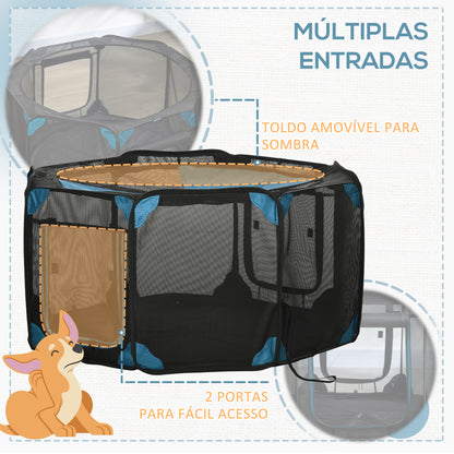 PawHut Parque para Cães de 8 Painéis Parque para Animais de Estimação com Bolsa de Transporte Parque Animais Portátil para Gatos Coelhos Ø126x58cm Azul