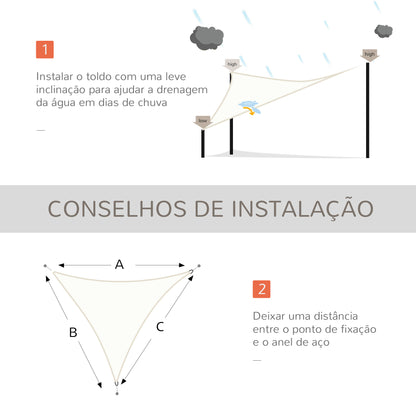 Outsunny Vela de Sombra Triangular 5x5x5 m Toldo Vela de Poliéster com Proteção UV Aneis em Forma de D e Cordas para Jardim Pátio Piscina Creme