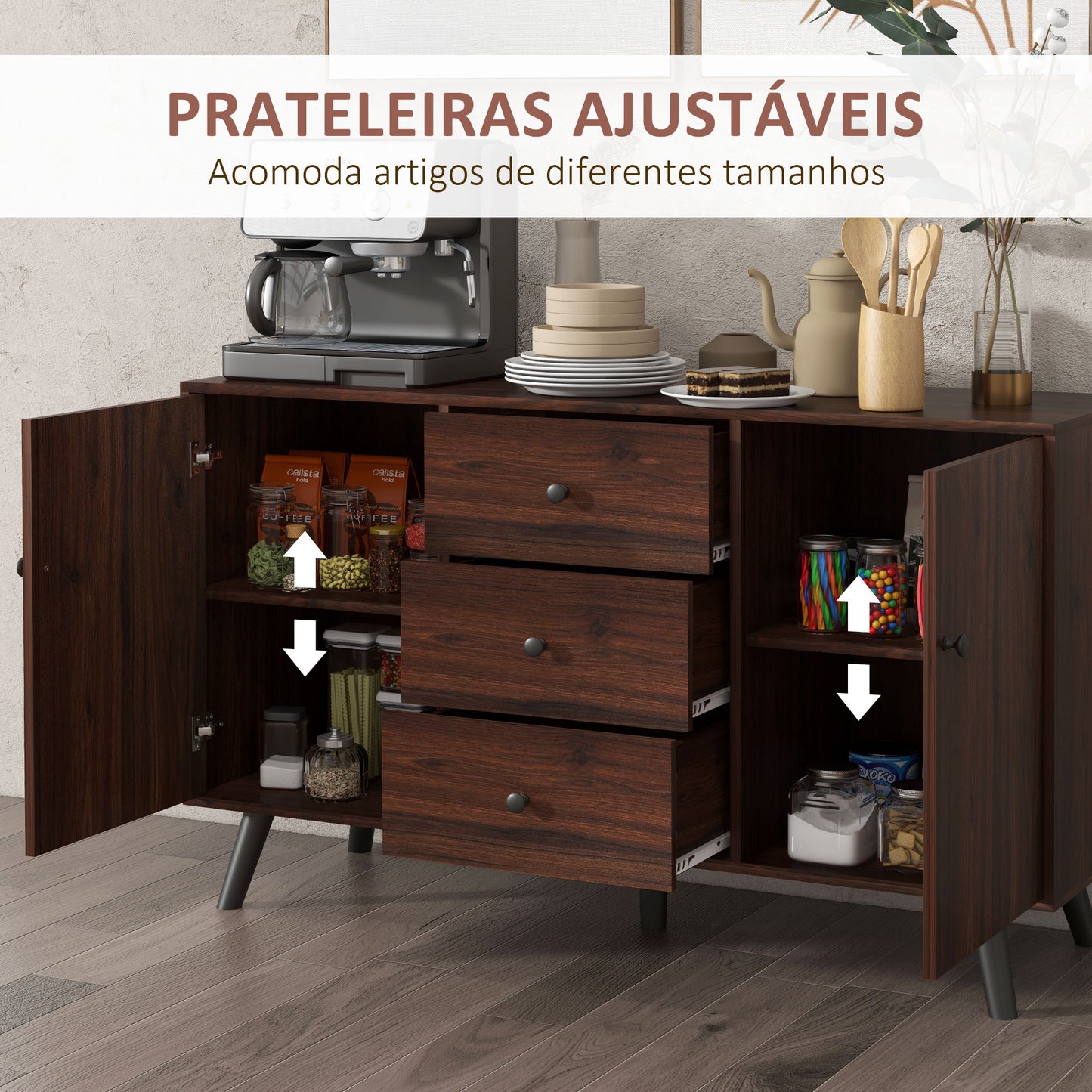 Aparador para Sala de Estar - Buffet Moderno com 2 Portas e 3 Gavetas