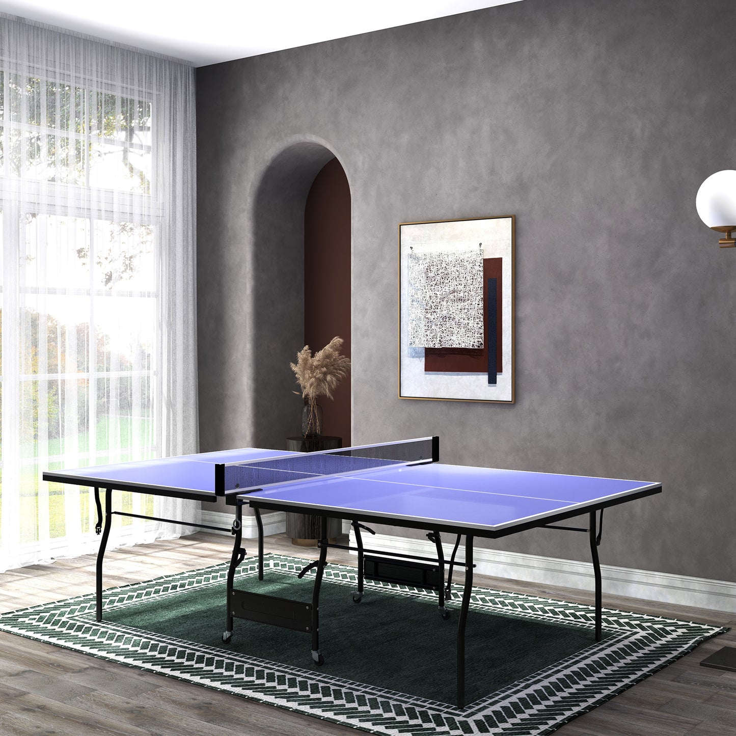 SPORTNOW Mesa de Ping Pong Dobrável Mesa de Ping Pong Profissional de Tamanho Padrão com Rodas Inclui 2 Raquetes e 3 Bolas para Interior e Exterior 274x152,5x76 cm Azul