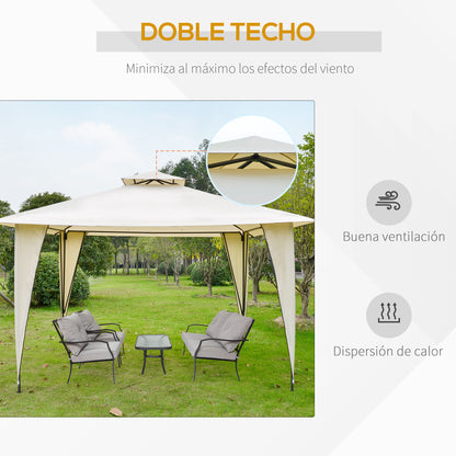 Outsunny Tenda Gazebo com teto duplo e 8 orifícios de drenagem para festas ao ar livre jardim 3,5 x 3,5 m bege