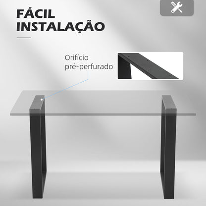 HOMCOM Conjunto de 2 Pés para Mesa de Aço 60x72 cm Pernas Quadradas de Mesa para Móveis de Bricolage Estilo Industrial com Parafusos e Protetores de Chão Preto