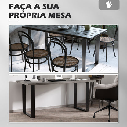 HOMCOM Conjunto de 2 Pés para Mesa de Aço 60x72 cm Pernas Quadradas de Mesa para Móveis de Bricolage Estilo Industrial com Parafusos e Protetores de Chão Preto