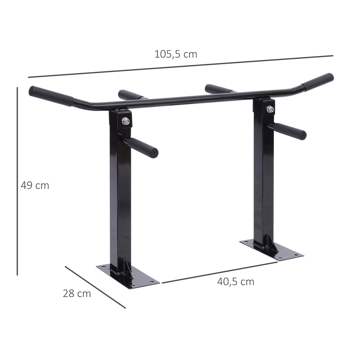 HOMCOM Barra de Elevação de Parede Barra Pull-Up de Aço para Treino em Casa Carga Máxima 150 kg 105,5x28x49 cm Preto