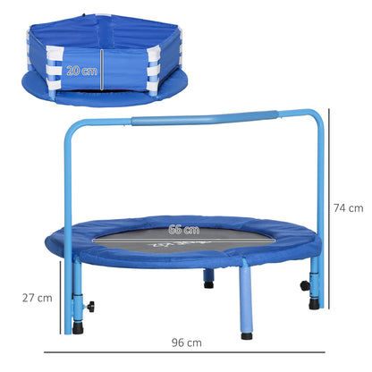 ZONEKIZ Trampolim Infantil 3 em 1 Trampolim para Crianças de 1-6 Anos com Corrimão Amovível Mini Trampolim para Interior Ø96x74cm Azul