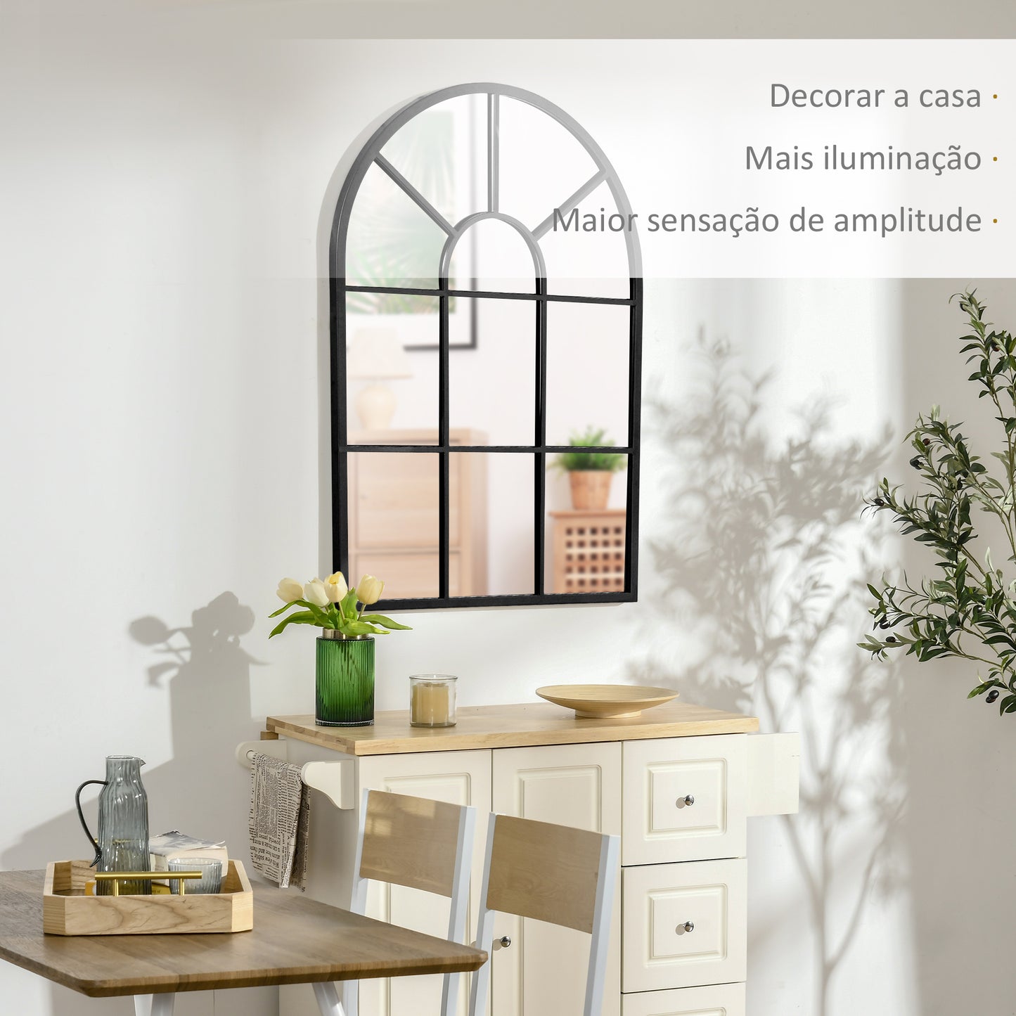 HOMCOM Espelho Decorativo de Parede 60x91 cm Espelho de Metal para Sala de Jantar Dormitório Entrada Estilo Moderno Preto