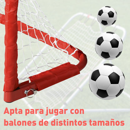 HOMCOM Conjunto de 2 balizas de futebol dobráveis com rede Tetrolon para a prática de futebol 90x36x 60cm vermelho