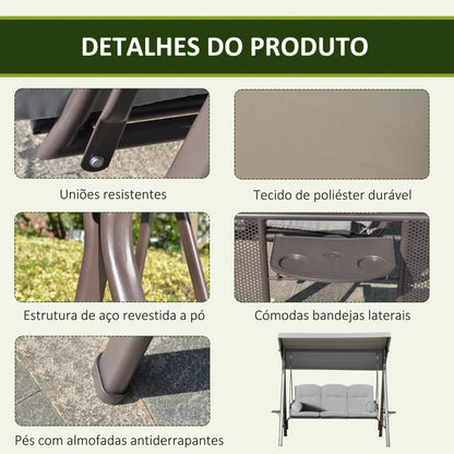 Baloiço de Jardim de 3 Lugares com Estrutura de Metal