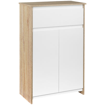 HOMCOM Móvel Auxiliar Casa de Banho com 1 Gaveta e 2 Portas Armário Casa de Banho de Estilo Moderno Anti-Tombo 60x30x90cm Branco e Madeira