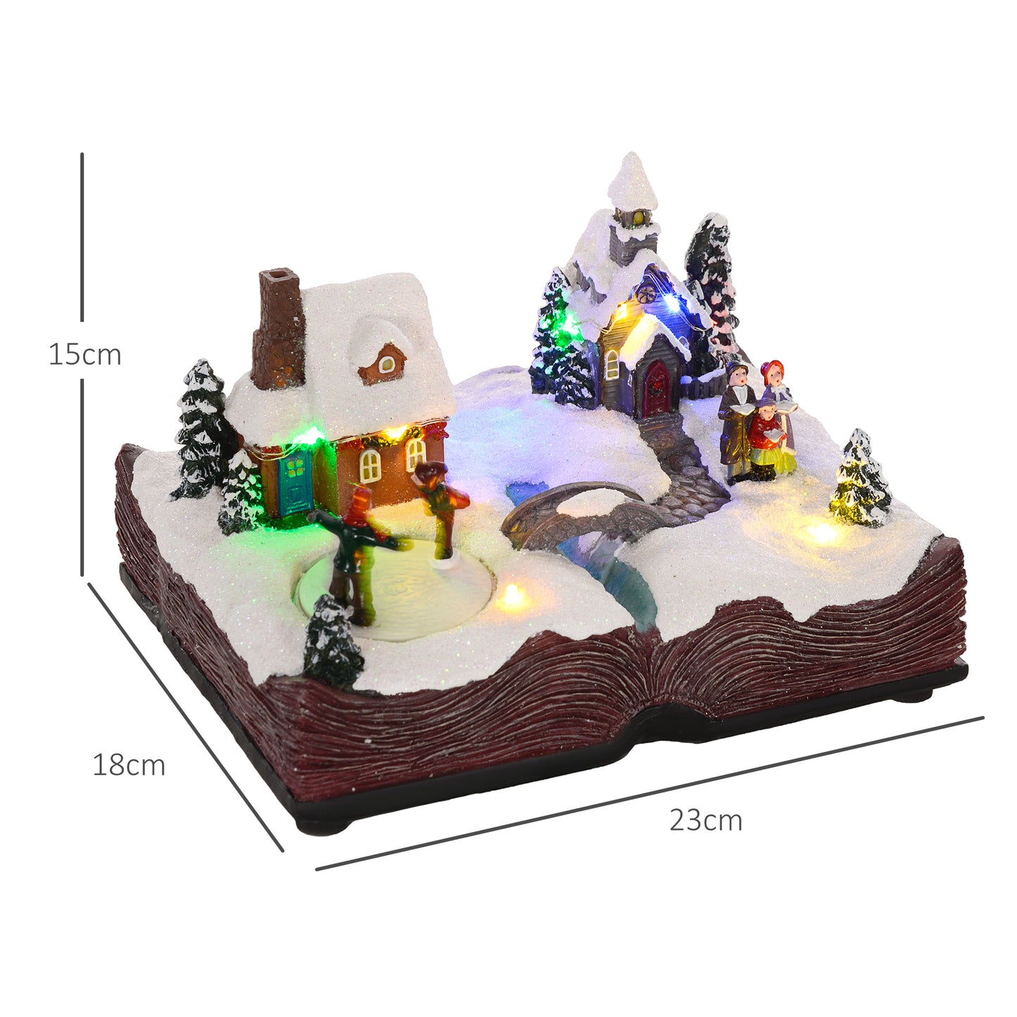 HOMCOM Aldeia de Natal Cena Natalícia com Luzes LED Música e Patinadores Giratórios Decoração de Natal 23x18x15 cm Multicor