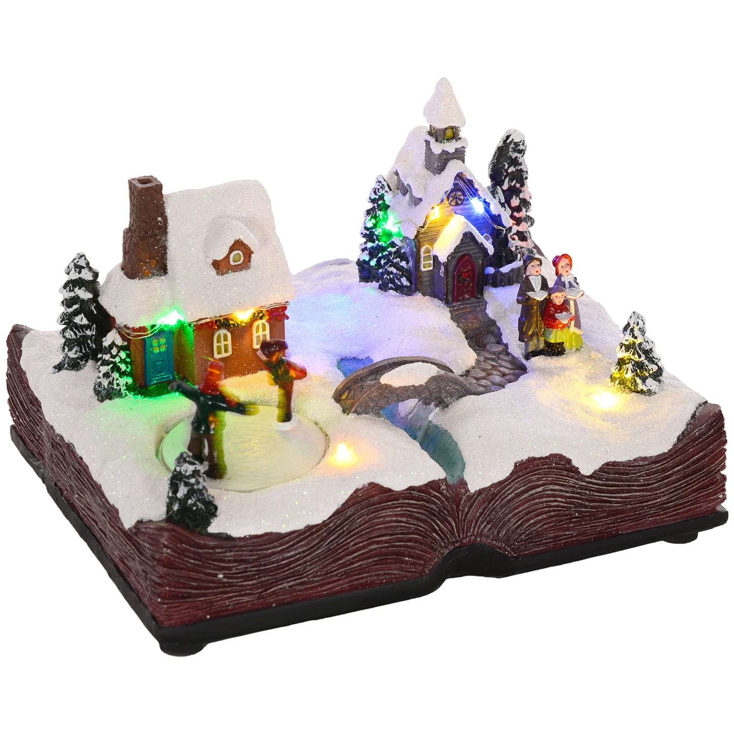 HOMCOM Aldeia de Natal Cena Natalícia com Luzes LED Música e Patinadores Giratórios Decoração de Natal 23x18x15 cm Multicor