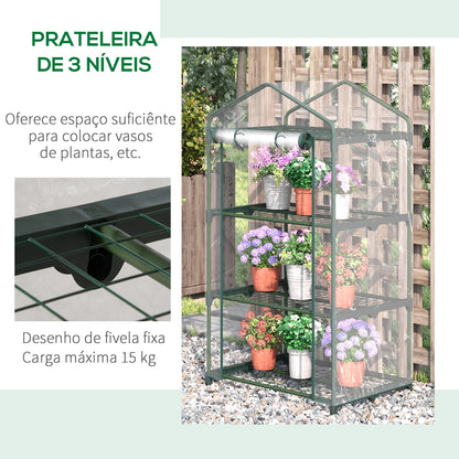 Outsunny Estufa de Jardim com 3 Prateleiras Metálicas e Porta Enrolável Estufa de Varanda Exterior para Cultivo de Plantas Flores 69x49x125cm Transparente