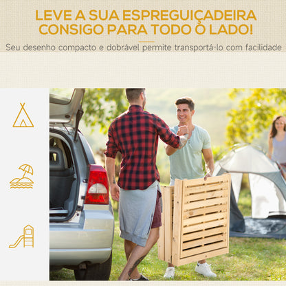 Outsunny Espreguiçadeira de Madeira Dobrável com Encosto Ajustável em 4 Posições Almofada Removível Carga Máxima 113kg para Jardim Terraço Campismo Exterior 195x59x30cm Madeira e Creme