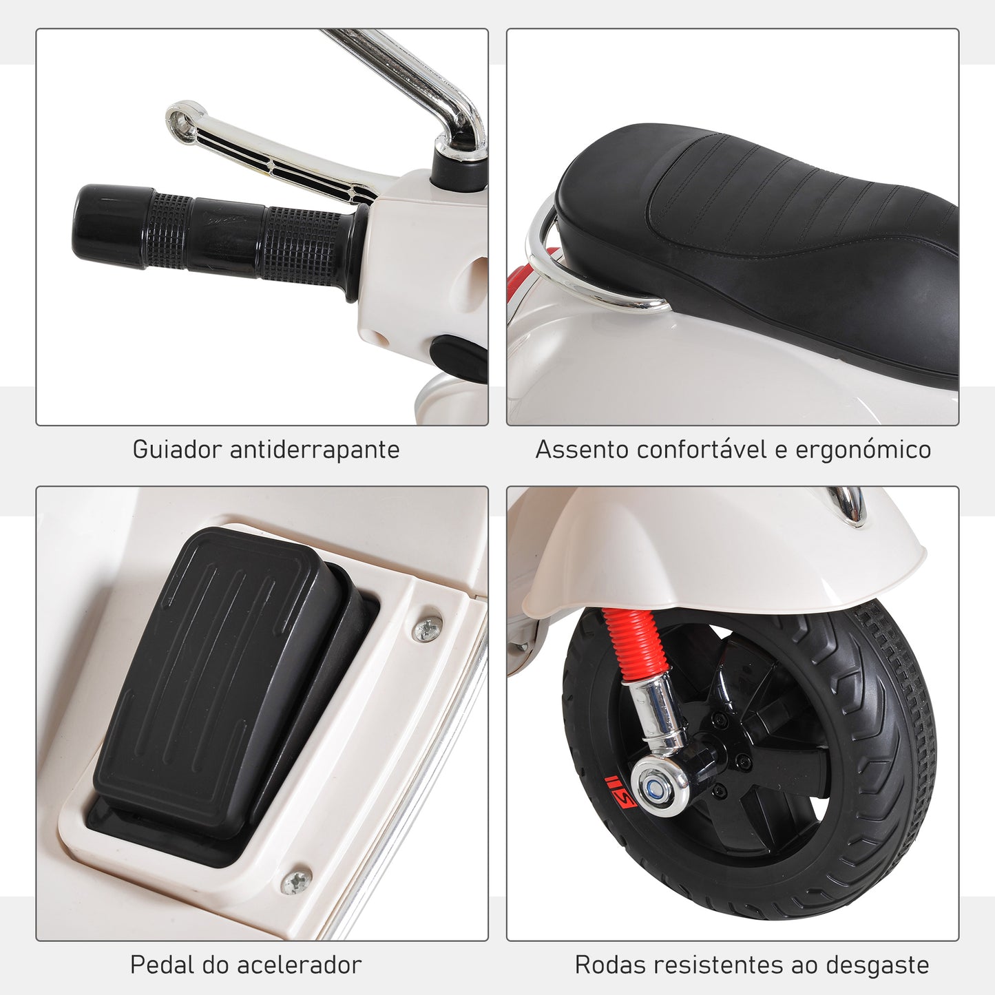 Scooter Elétrico para crianças com USB MP3 Luz para Crianças de a partir de 3 anos com USB MP3 Carga 25 kg Branco