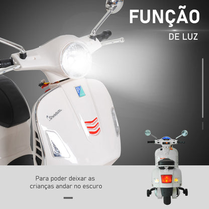 Scooter Elétrico para crianças com USB MP3 Luz para Crianças de a partir de 3 anos com USB MP3 Carga 25 kg Branco