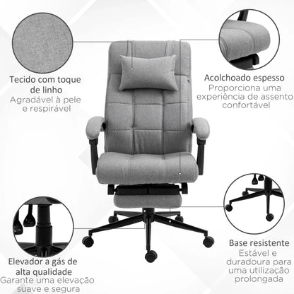 Cadeira de Escritório Sons Reclinável com Altura Ajustável e Apoio de Pés - Cinzento - Design Moderno