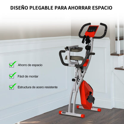 HOMCOM Bicicleta Estática Dobrável com Altura e Resistência Ajustáveis com Tela LCD e Assento com Encosto 51x97x115cm Laranja