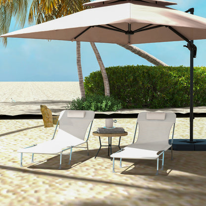 Outsunny Conjunto de 2 Espreguiçadeiras Dobráveis e Reclináveis de Jardim com Apoio para a Cabeça e Encosto Ajustável em 5 Posições Carga 120 kg para Praia Varanda 182x56x24,5 cm Creme