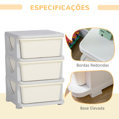 HOMCOM Organizador de Brinquedos para Crianças acima de 3 Anos com 3 Gavetas Arrumação para Brinquedos Roupas Livros 37x37x56,5 cm Bege