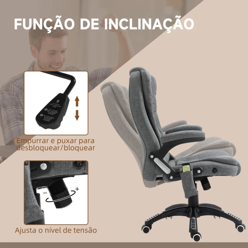 Cadeira de Escritório Urnit Reclinável com 6 Pontos de Massagem e Aquecimento - Cinzento - Design Moderno