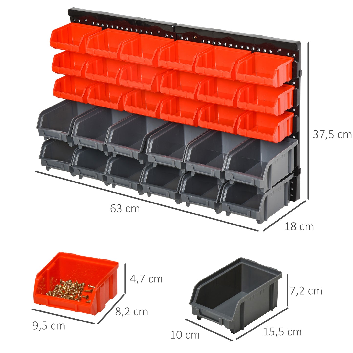 DURHAND Organizador de Ferragens para Parede Armário Organizador de Ferragens com 30 Caixas de 2 Tamanhos Diferentes 37,5x18x63 cm Vermelho e Cinza