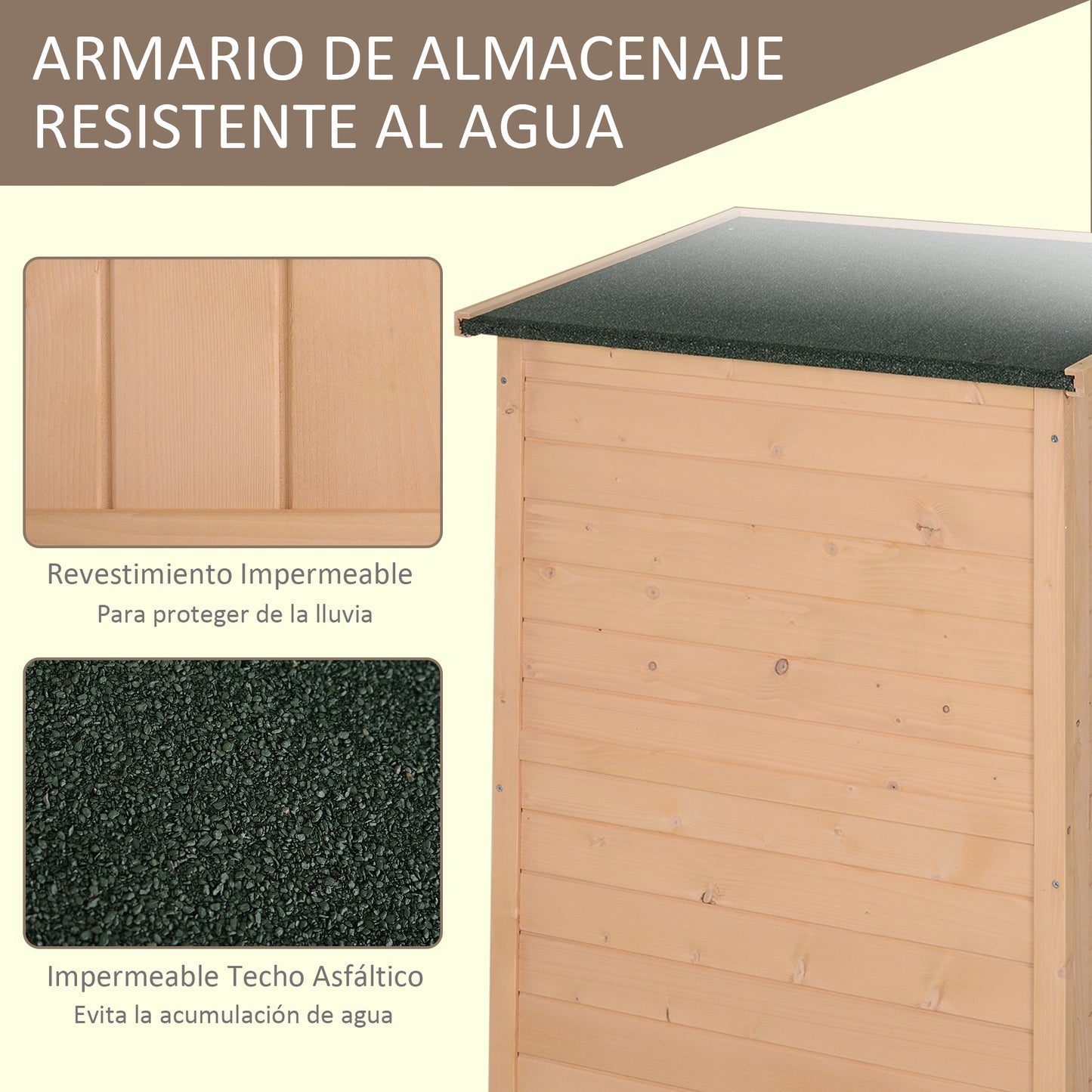 Outsunny Armário de Jardim de Madeira 75x56x115cm Armário de Jardim para Ferramentas com 3 Prateleiras Interiores Porta com Trava e Teto Asfáltico Madeira