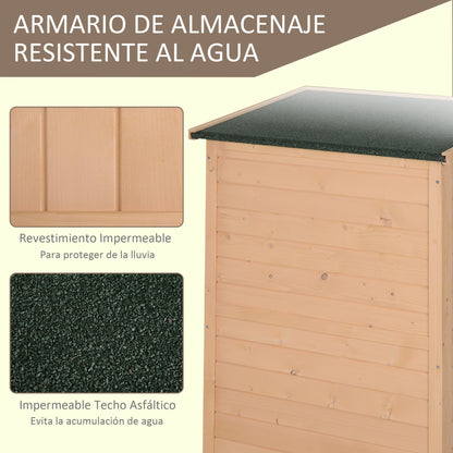 Outsunny Armário de Jardim de Madeira 75x56x115cm Armário de Jardim para Ferramentas com 3 Prateleiras Interiores Porta com Trava e Teto Asfáltico Madeira