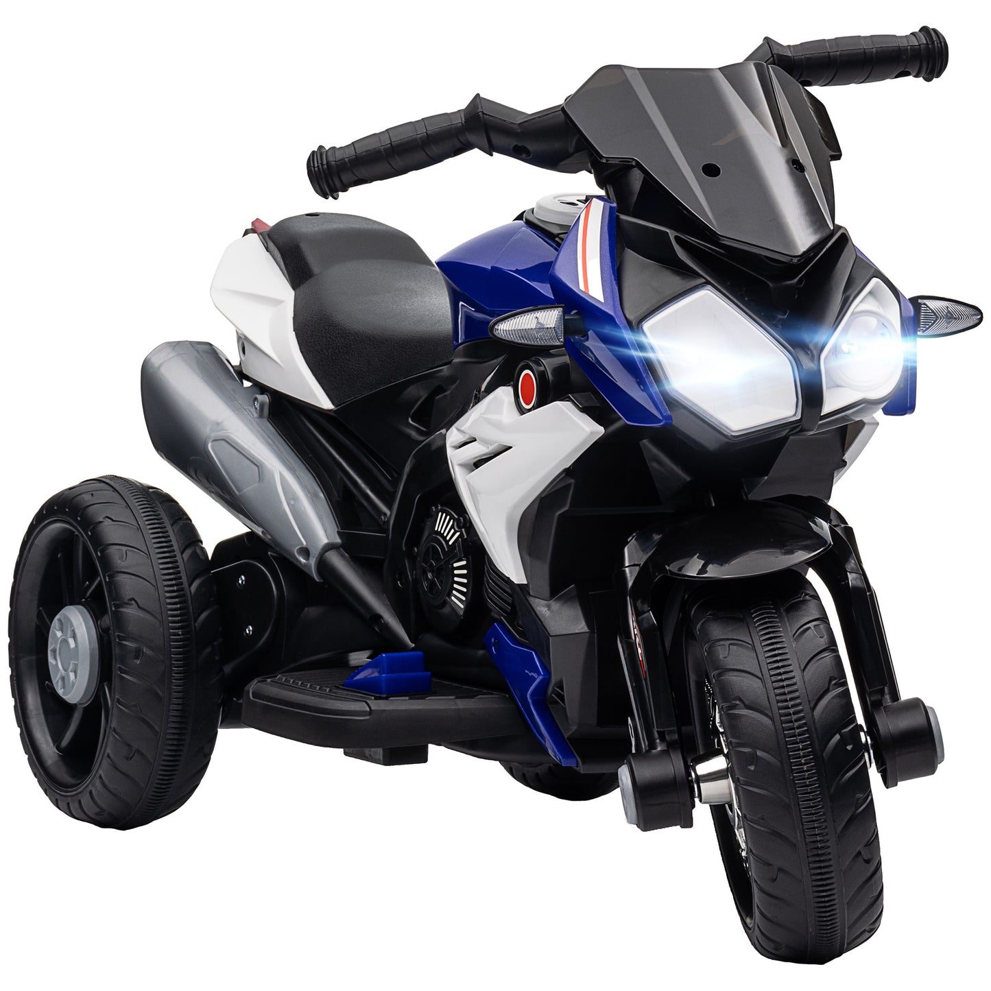 HOMCOM Motocicleta Elétrica Infantil com 3 Rodas Triciclo para Crianças acima de 3 anos com Bateria 6V Recarregável Funções de Música Buzina Faróis 86x42x52 cm Azul