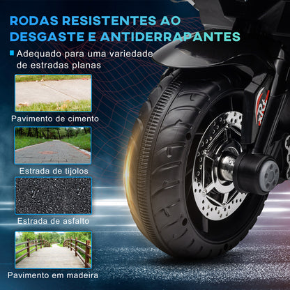 HOMCOM Motocicleta Elétrica Infantil com 3 Rodas Triciclo para Crianças acima de 3 anos com Bateria 6V Recarregável Funções de Música Buzina Faróis 86x42x52 cm Azul