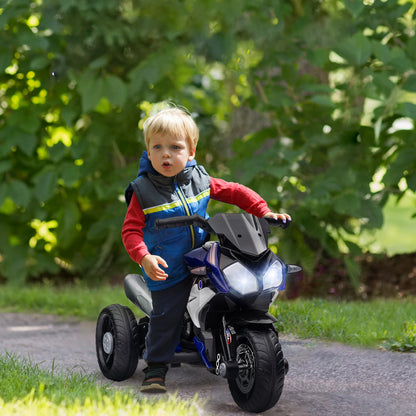 HOMCOM Motocicleta Elétrica Infantil com 3 Rodas Triciclo para Crianças acima de 3 anos com Bateria 6V Recarregável Funções de Música Buzina Faróis 86x42x52 cm Azul