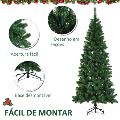 Árvore de Natal Artificial 210cm Ignífugo com 631 Ramos de PVC e Suporte de Metal Decoração de Natal para Interiores Fácil de Montar Verde