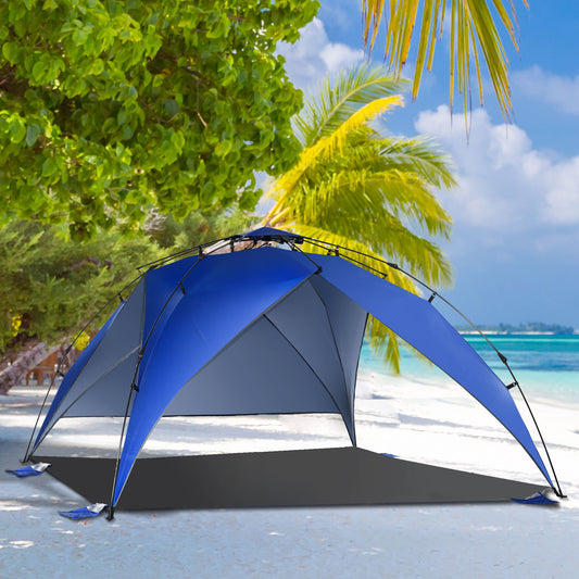 Outsunny Tenda de Praia Dobrável Tenda de Praia com Bolsa de Transporte Abertura Automática Proteção UV e Impermeável para Parque Campismo 247x247x145 cm Azul