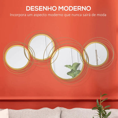 Conjunto de 4 Espelhos de Parede Belle com efeito 3D Dourado - Design Moderno