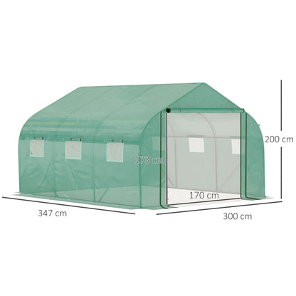 Outsunny Conjunto de Estufa Tipo Túnel e Cobertura de Substituição com Porta e 6 Janelas Enroláveis para Cultivos Plantas Flores 3,5x3x2 m Verde