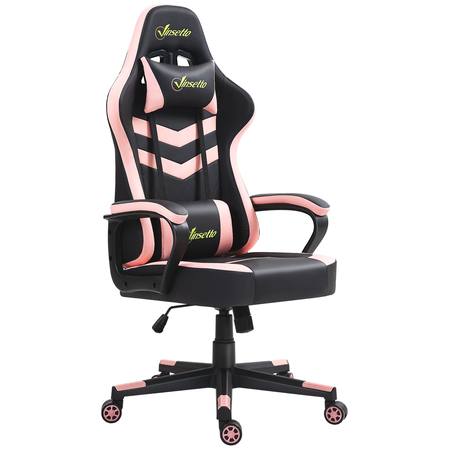 Vinsetto Cadeira Gaming Cadeira de Escritório Ergonómica com Altura Regulável Basculante com Apoio de Cabeça e Almofada Lombar 61x70x121-129 cm Rosa e Preto