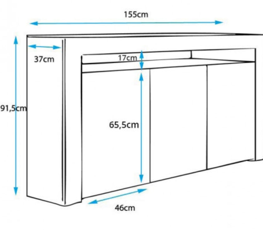 Aparador Rialba de 155cm com Luz LED - Preto Mate - Design Moderno